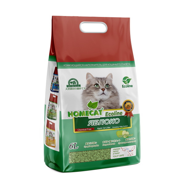 HOMECAT Ecoline комкующийся наполнитель для кошачьих туалетов с ароматом яблока - 6 л