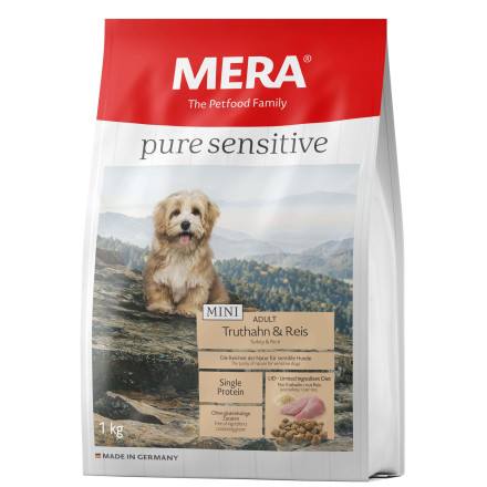 Mera Pure Sensitive Mini Adult Truthahn &amp; Reis сухой корм для взрослых собак мелких пород с индейкой и рисом - 1 кг