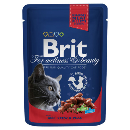 Влажный корм для взрослых кошек Brit Premium Beef Stew &amp; Peas с кусочками говядины и горошка 24 шт х 100 гр