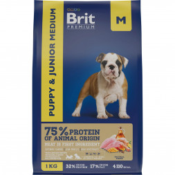 Brit Premium Dog Puppy and Junior Medium сухой корм для щенков и молодых собак средних пород с курицей - 1 кг