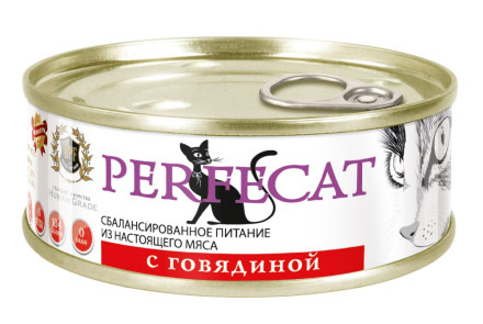 PERFECAT влажный корм для взрослых кошек мясное ассорти с говядиной, в консервах - 100 г х 24 шт