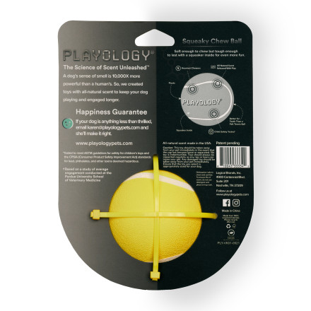 Playology SQUEAKY CHEW BALL хрустящий жевательный мяч для собак с пищалкой и с ароматом курицы, 8 см, желтый