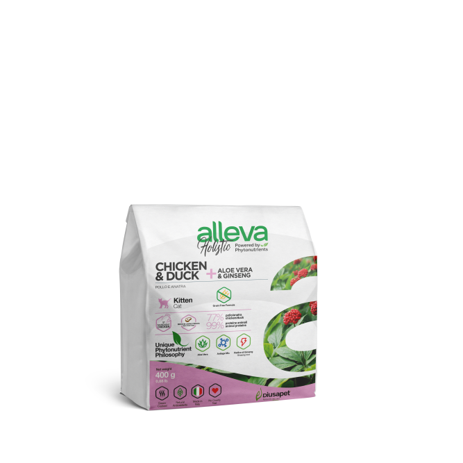 Alleva Holistic Kitten сухой корм для котят с курицей и уткой, алое вера и женьшенем - 400 г