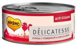 Мнямс Delicatesse влажный дополнительный корм для кошек курица с говядиной в нежном желе, в консервах - 70 г х 24 шт