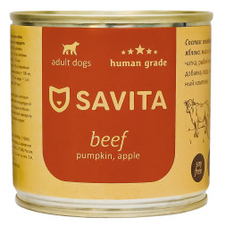Savita влажный корм для взрослых собак всех пород с говядиной, тыквой и яблоком, в консервах - 240 г x 24 шт