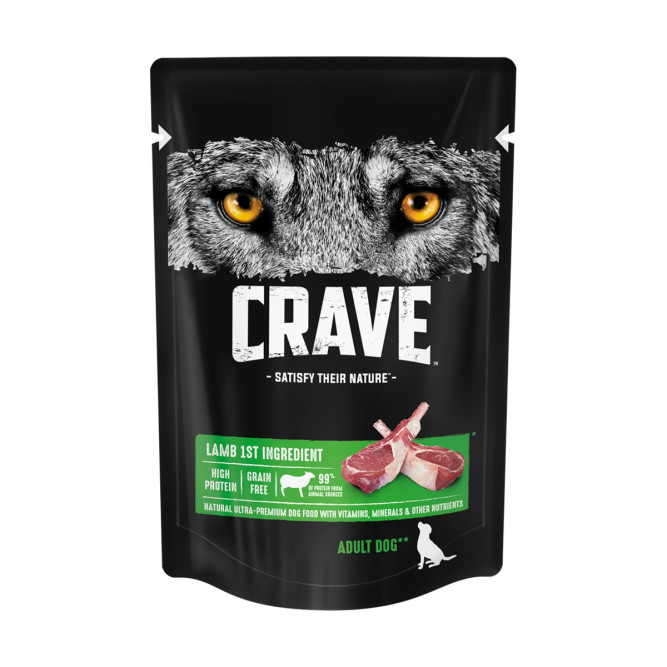 Crave влажный корм для взрослых собак всех пород с ягненком в желе, в паучах - 85 г х 28 шт