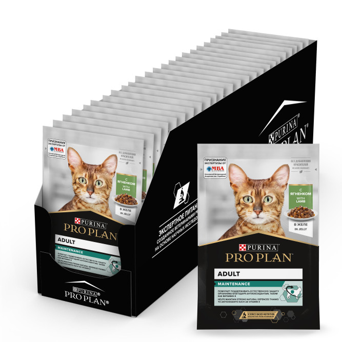 Pro Plan Adult Maintenance влажный корм для взрослых кошек, с ягненком в желе - 85 г x 26 шт