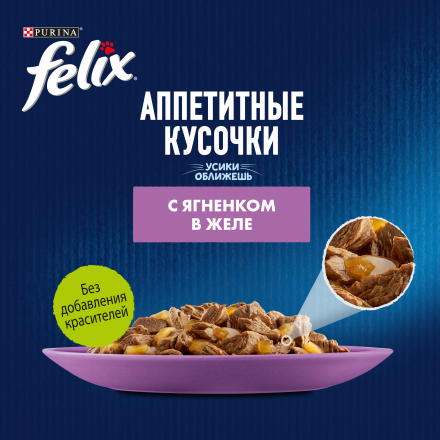 Паучи Felix Аппетитные кусочки для взрослых кошек с ягненком в желе - 85 г х 26 шт
