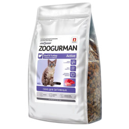 Зоогурман Active сухой корм для взрослых кошек, с говядиной и индейкой - 600 г