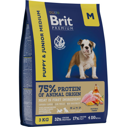 Brit Premium Dog Puppy and Junior Medium сухой корм для щенков и молодых собак средних пород с курицей - 3 кг