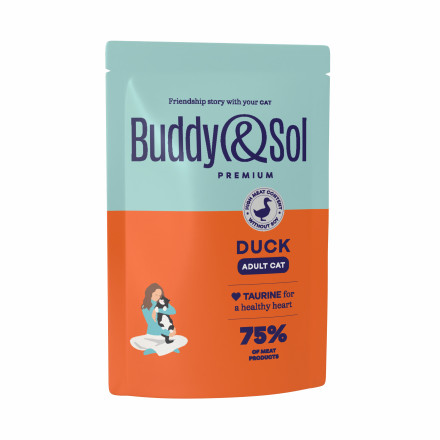 Buddy&amp;Sol Premium Adult для взрослых кошек с уткой в соусе, в паучах - 85 г х 14 шт