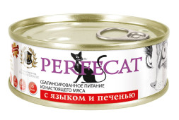 PERFECAT влажный корм для взрослых кошек мясное ассорти с языком и печенью, в консервах - 100 г х 24 шт