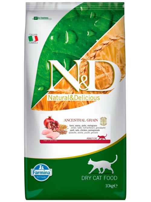 Farmina N&amp;D Ancestral Grain Cat Chicken, Spelt, Oats And Pomegranate Adult сухой низкозерновой корм для взрослых кошек с курицей и гранатом - 10 кг