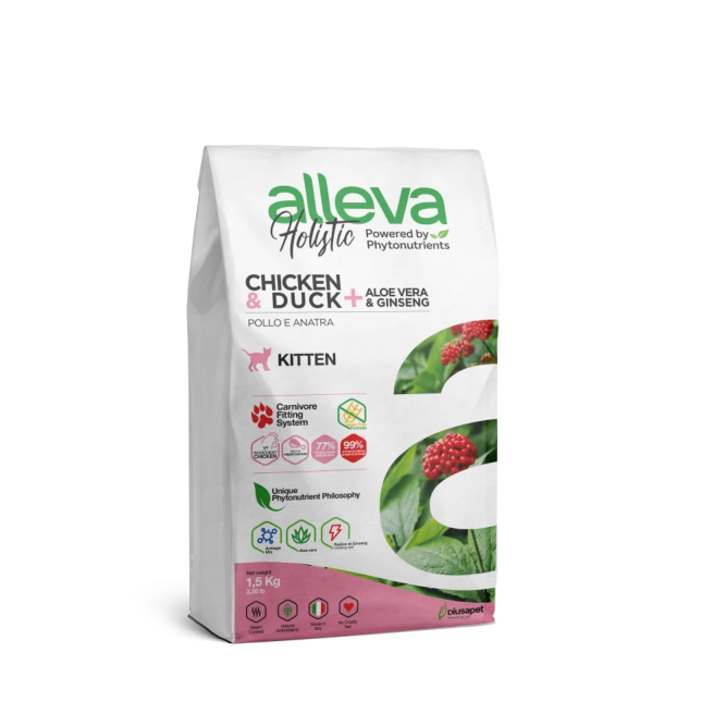 Alleva Holistic Kitten сухой корм для котят с курицей и уткой, алое вера и женьшенем - 1,5 кг