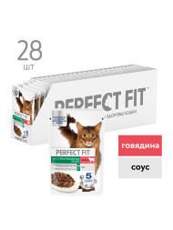Perfect Fit влажный корм для стерилизованных кошек с говядиной в соусе, в паучах - 75 г х 28 шт