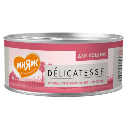 Мнямс Delicatesse влажный дополнительный корм для кошек курица с креветками нежном желе, в консервах - 70 г х 24 шт
