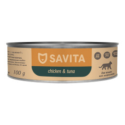 Savita влажный корм для взрослых кошек и котят с цыпленком и тунцом, в консервах - 100 г x 12 шт