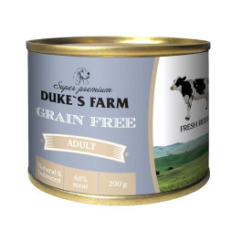 Duke's Farm Grain free влажный корм для взрослых собак паштет с говядиной, клюквой и шпинатом, в консервах - 200 г х 24 шт