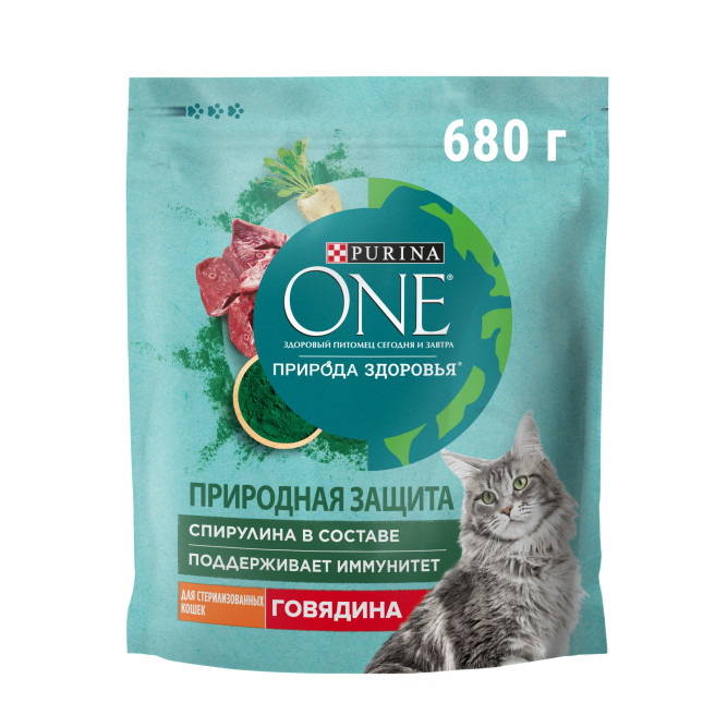 Purina One Природа Здоровья сухой корм для взрослых стерилизованных кошек, с говядиной - 680 г