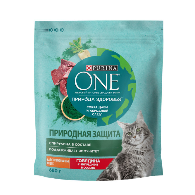 Purina One Природа Здоровья сухой корм для взрослых стерилизованных кошек, с говядиной - 680 г