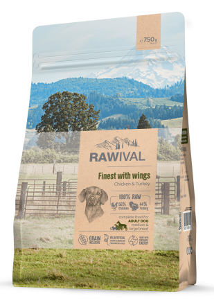 Rawival Finest with Wings сухой корм для взрослых собак средних и крупных пород с курицей и индейкой - 750 г