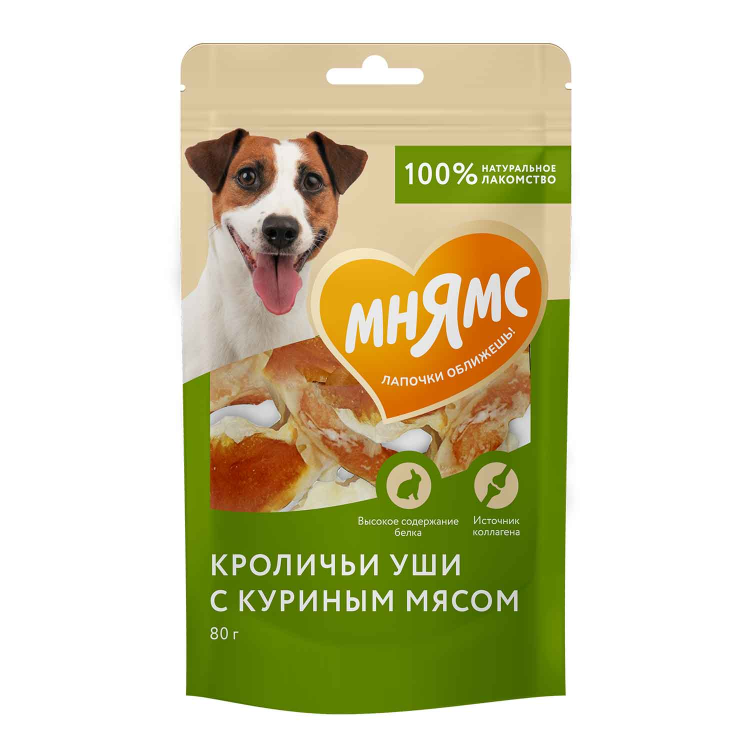 Лакомство на каждый день для собак, кроличьи уши с куриным мясом, 80 г