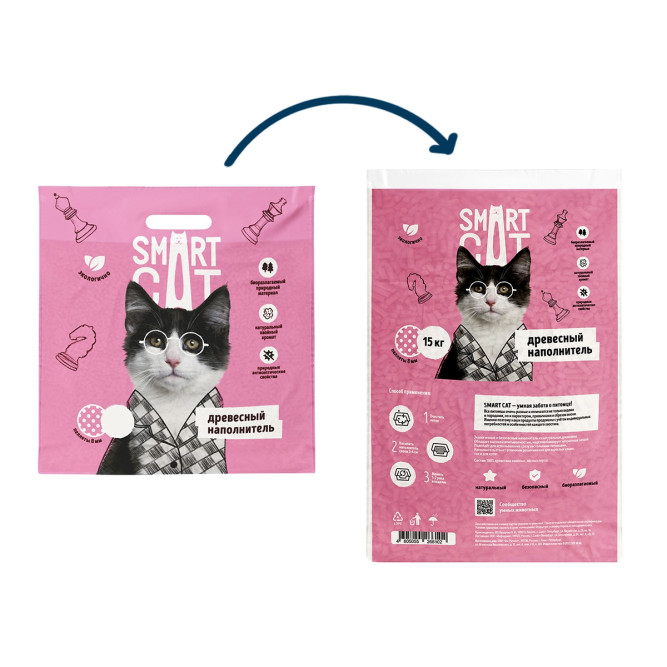 Smart Cat впитывающий древесный наполнитель для кошачьего туалета, пеллета 8 мм - 15 кг