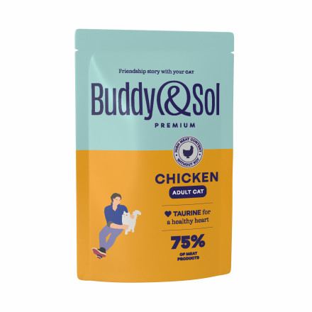 Buddy&amp;Sol Premium Adult для взрослых кошек с курицей в соусе, в паучах - 85 г х 14 шт