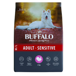 Mr.Buffalo Adult M/L Sensitive полнорационный сухой корм для взрослых собак всех пород с чувствительным пищеварением, с индейкой - 2 кг