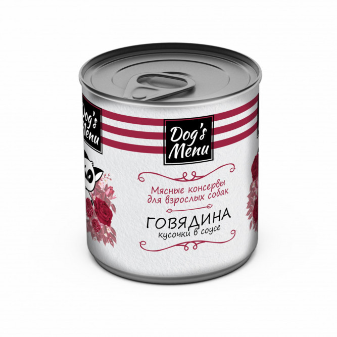 Dog`s Menu влажный корм для взрослых собак с говядиной кусочки в соусе в консервах - 750 г х 6 шт