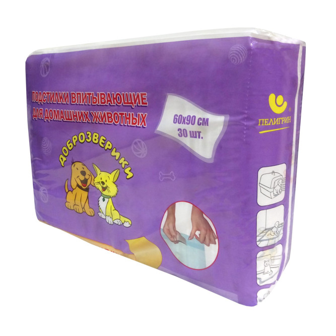 Доброзверики подстилки для животных с липким фиксирующим слоем, 60х90 см, 30 шт
