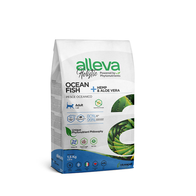 Alleva Holistic Cat Adult Ocean Fish сухой корм для взрослых кошек с океанической рыбой, коноплей и алое вера - 1,5 кг