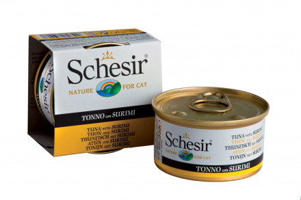 Schesir Cat Adult влажный корм для взрослых кошек с тунцом и сурими в консервах - 85 г х 14 шт