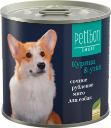 Petibon Smart влажный корм для взрослых собак, рубленое мясо с курицей и уткой, в консервах - 240 г х 12 шт