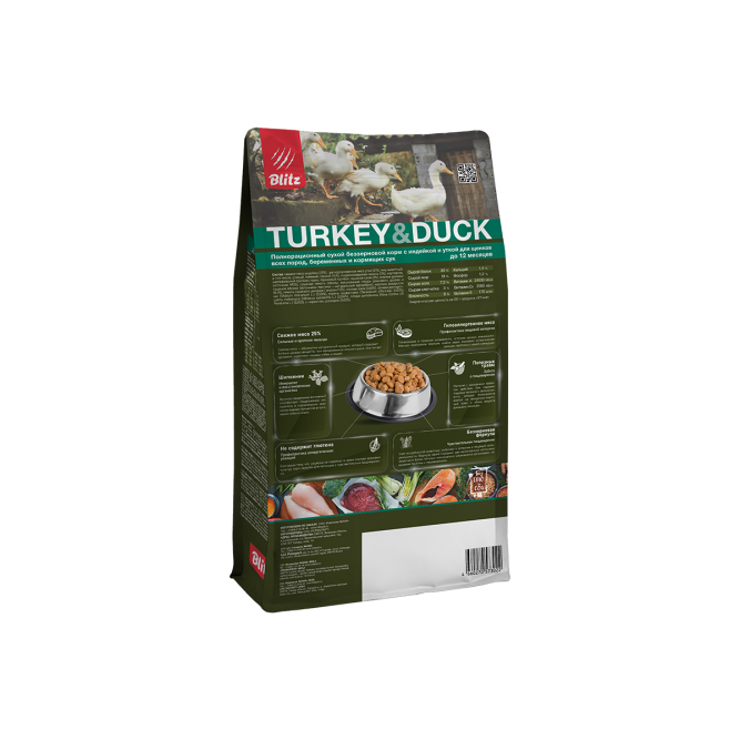 Blitz Holistic Puppy Turkey &amp; Duck сухой беззерновой корм для щенков всех пород, беременных и кормящих сук, при чувствительном пищеварении с индейкой и уткой - 8 кг
