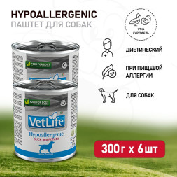 Farmina Vet Life Dog Hypoallergenic влажный корм для собак при аллергии с уткой и картофелем - 300 г (6 шт в уп)