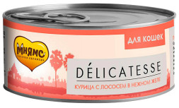 Мнямс Delicatesse влажный дополнительный корм для кошек курица с лососем в нежном желе, в консервах - 70 г х 24 шт