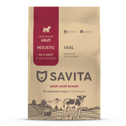Savita сухой корм для взрослых собак мелких пород с телятиной - 1 кг