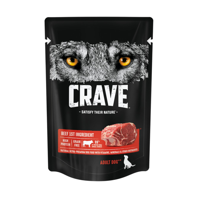 Crave влажный корм для взрослых собак всех пород с говядиной в желе, в паучах - 85 г х 28 шт