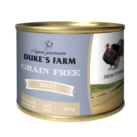 Duke&#039;s Farm Grain free влажный корм для взрослых собак паштет с индейкой, клюквой и шпинатом, в консервах - 200 г х 24 шт