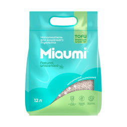 Miaumi TOFU Natural Unscented наполнитель комкующийся соевый для кошачьего туалета, без ароматизатора - 12 л (5 кг)