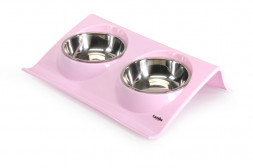 Camon миски для кошек и собак стальные на пластиковом поддоне, 300 мл х 2 шт, розовые