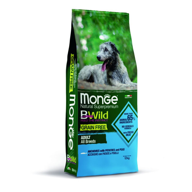 Monge Dog BWild Grain Free сухой беззерновой корм для собак всех пород с анчоусом ис картофелем 12 кг