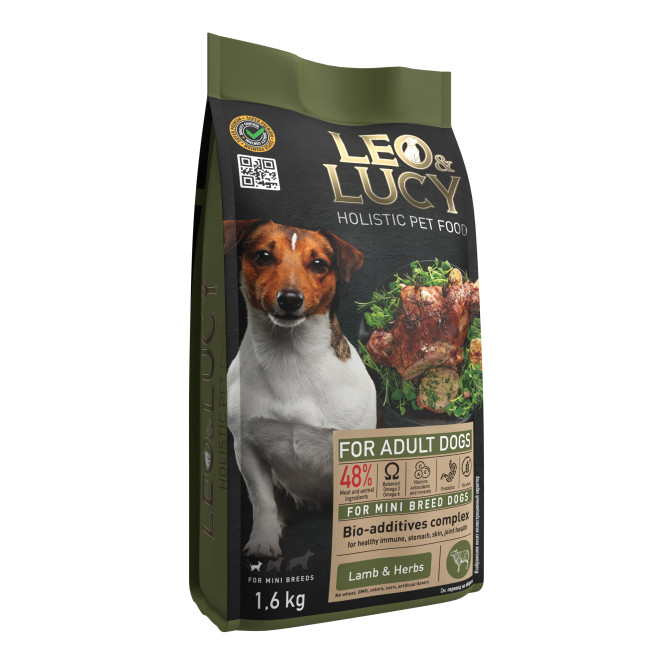 LEO&amp;LUCY сухой холистик корм для взрослых собак мелких пород с ягненком и травами - 1,6 кг