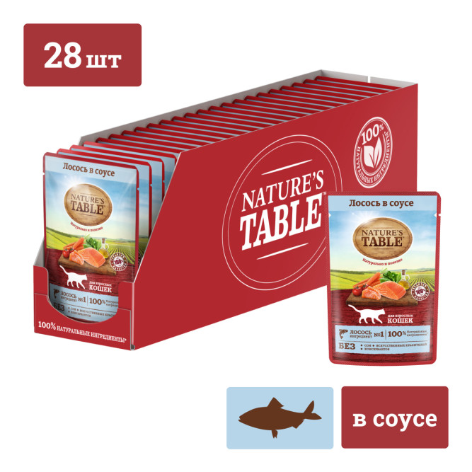 Nature’s Table влажный корм для кошек лосось в соусе, в паучах - 85 г х 28 шт