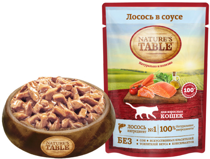 Nature’s Table влажный корм для кошек лосось в соусе, в паучах - 85 г х 28 шт