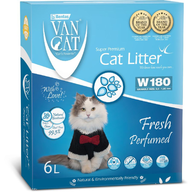 Van Cat W180 Комкующийся наполнитель для кошек с ароматом весенней свежести - 6 л (5,1 кг)