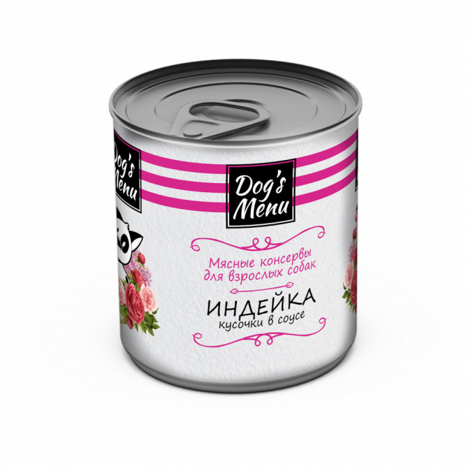 Dog`s Menu влажный корм для взрослых собак с индейкой кусочки в соусе в консервах - 750 г х 6 шт