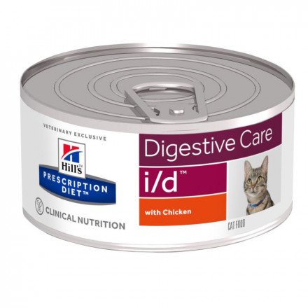 Влажный диетический корм для кошек и котят (консерва) Hills Prescription Diet i/d Digestive Care при расстройствах пищеварения, жкт, с курицей, 156 г