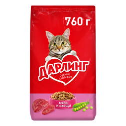 Дарлинг сухой корм для взрослых кошек с мясом и овощами - 760 г